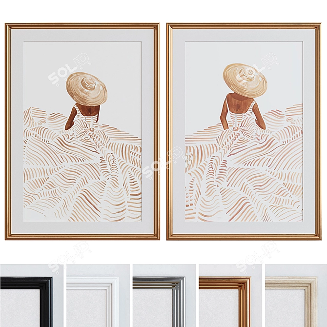 Modern Picture Frame Set with Woman Illustrations 3D model image 1