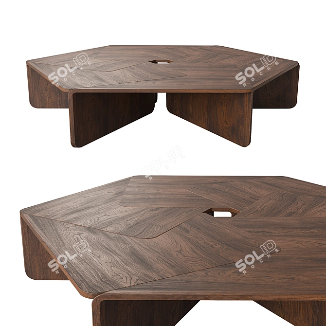 Walnut Coffee Table Matte Finish 3D model image 5