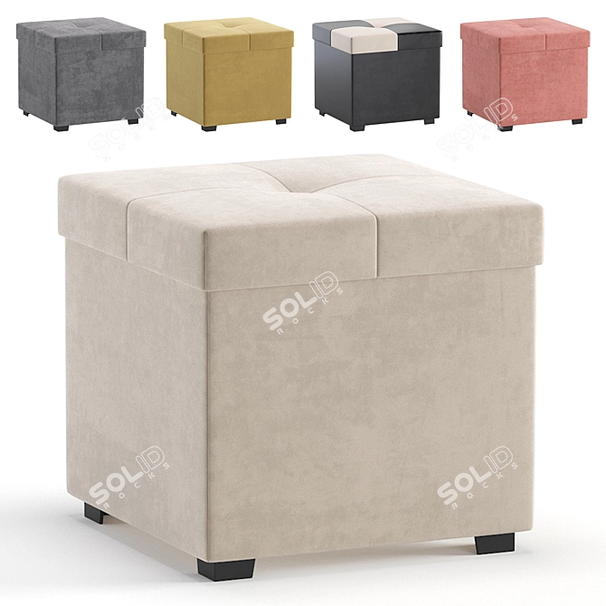 Velvet Beige Alpha Pouffe Ottoman 3D model image 1