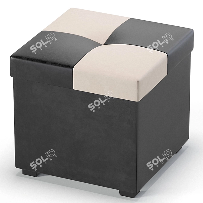 Velvet Beige Alpha Pouffe Ottoman 3D model image 2