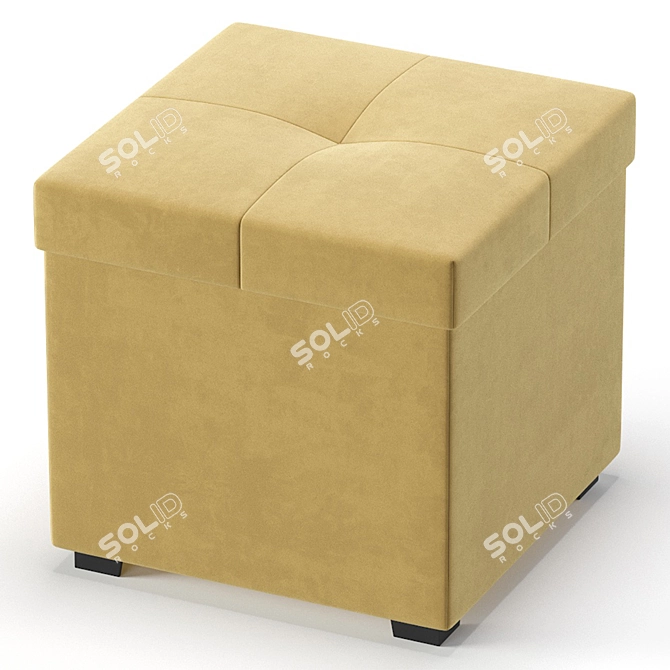 Velvet Beige Alpha Pouffe Ottoman 3D model image 4