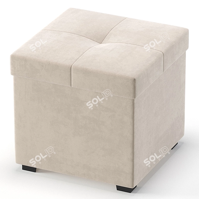 Velvet Beige Alpha Pouffe Ottoman 3D model image 6