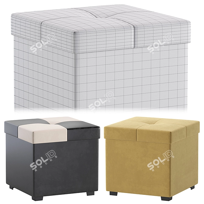 Velvet Beige Alpha Pouffe Ottoman 3D model image 7