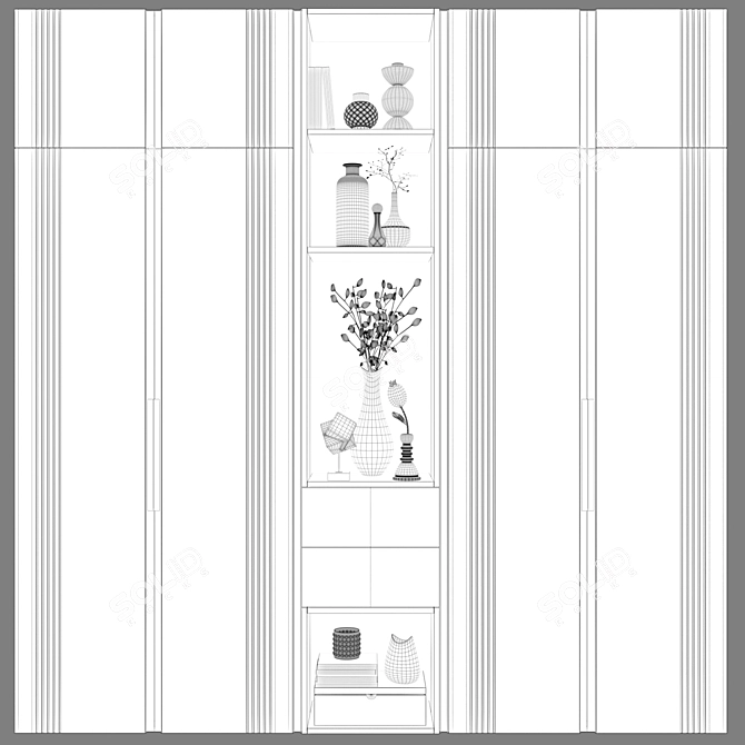 Art Deco Brass Inlay Wardrobe 3D model image 3