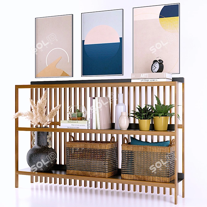 Scandinavian Oak Console with Steel Shelf 3D model image 2