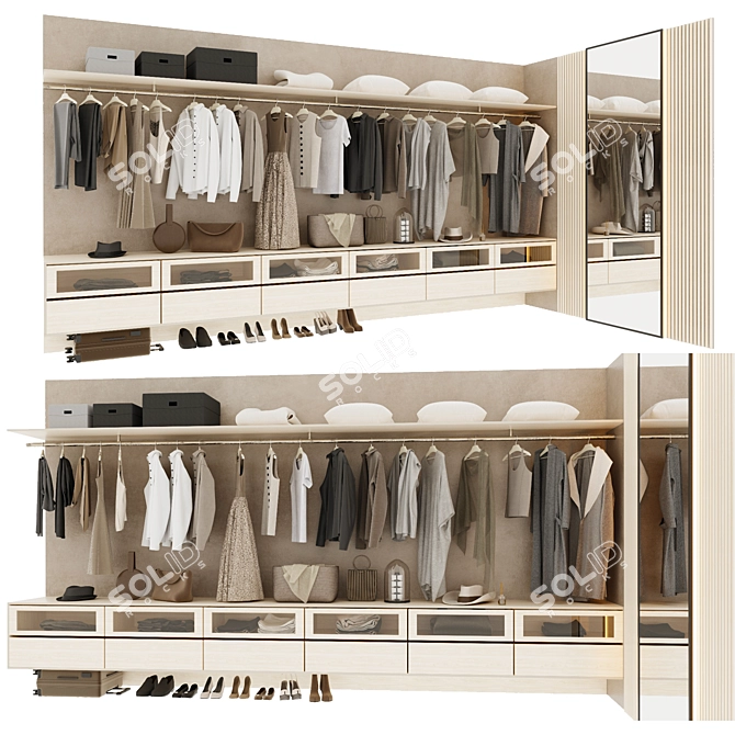 Modern G-Shaped Wardrobe Composition 3D model image 1