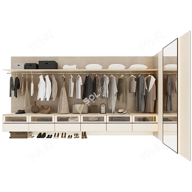 Modern G-Shaped Wardrobe Composition 3D model image 2