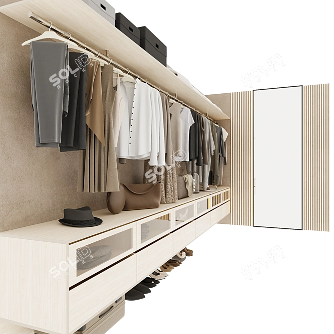 Modern G-Shaped Wardrobe Composition 3D model image 3