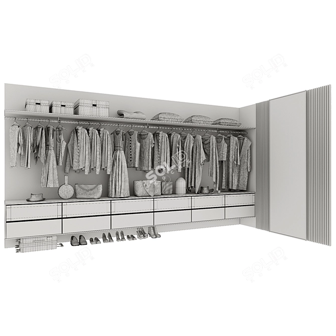 Modern G-Shaped Wardrobe Composition 3D model image 5