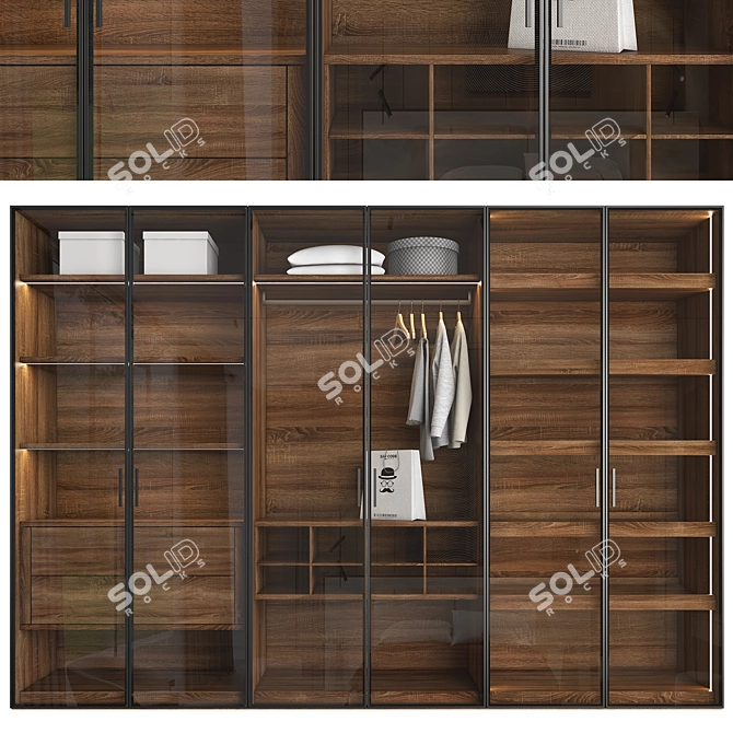 Custom Wooden Glass Wardrobe 3D model image 1