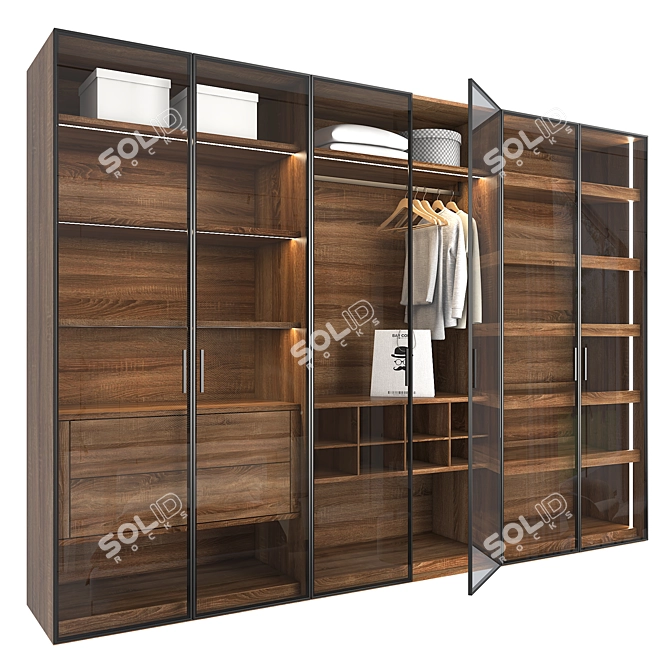 Custom Wooden Glass Wardrobe 3D model image 2