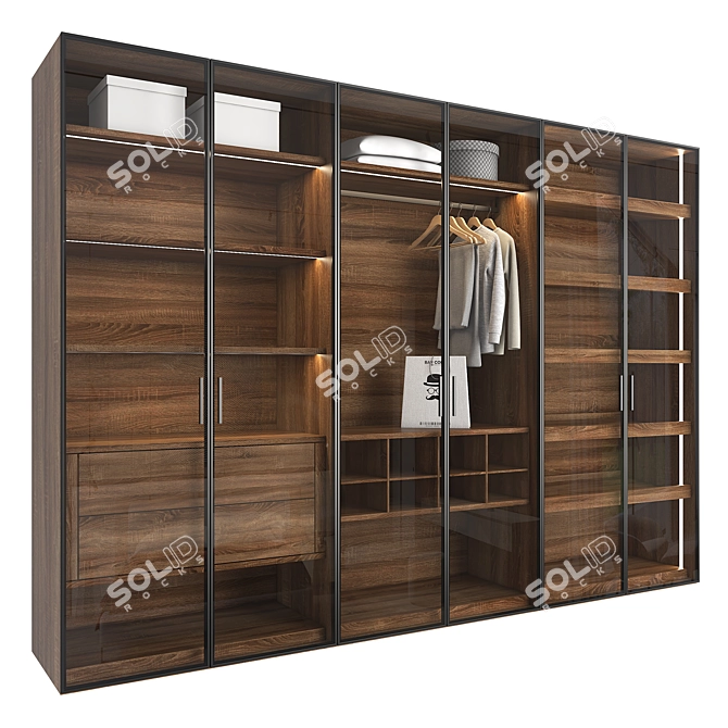 Custom Wooden Glass Wardrobe 3D model image 3