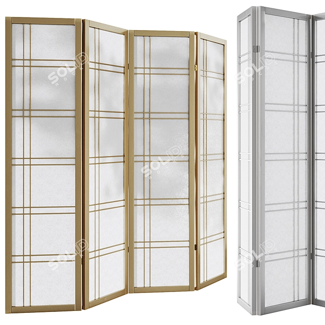 Seto 4-Panel Pine Room Divider 3D model image 1