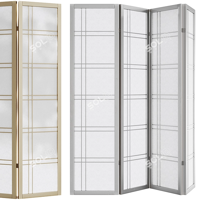 Seto 4-Panel Pine Room Divider 3D model image 5