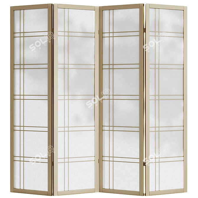 Seto 4-Panel Pine Room Divider 3D model image 6