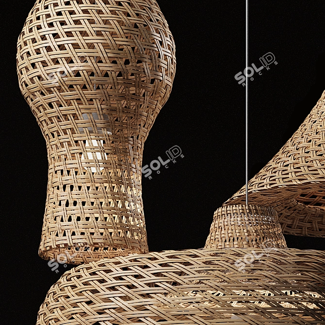 Rattan Pendant Lights Trio: Vray, Corona 3D model image 5