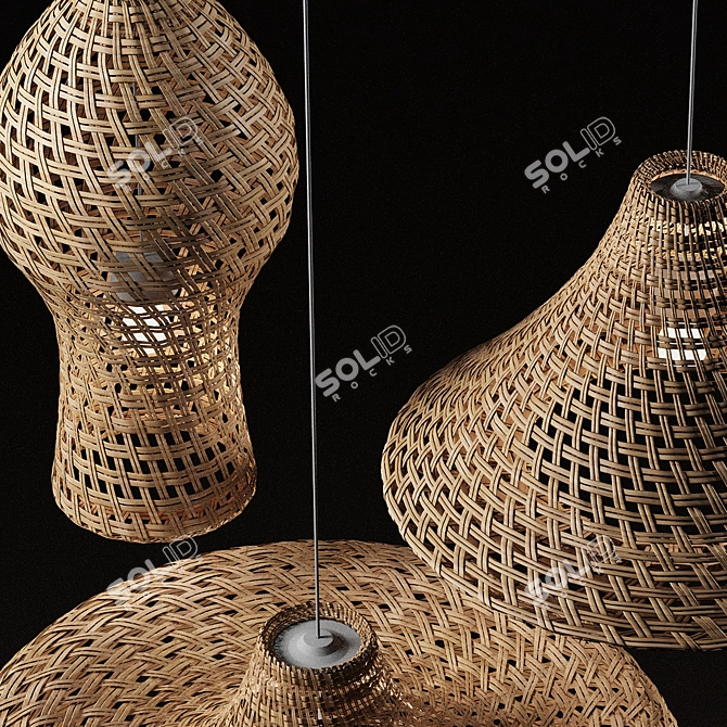 Rattan Pendant Lights Trio: Vray, Corona 3D model image 6