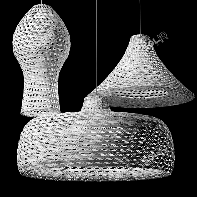 Rattan Pendant Lights Trio: Vray, Corona 3D model image 7