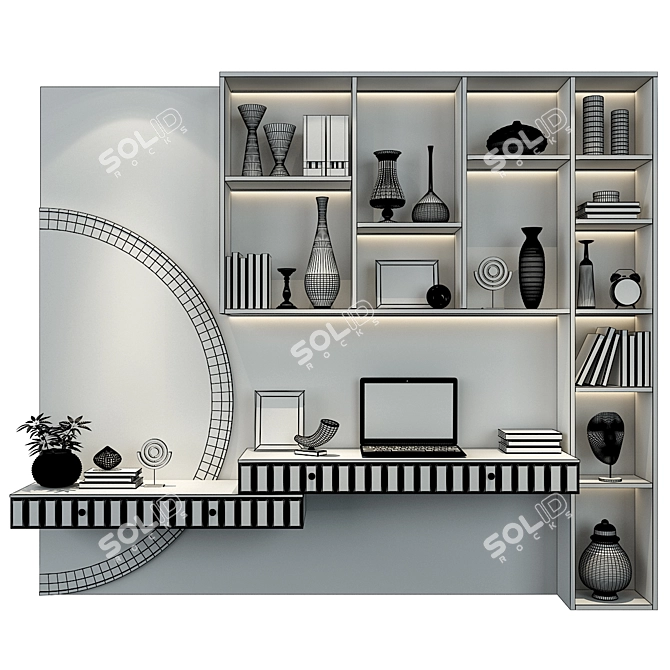 Modern TV Wall Decor Composition 3D model image 2