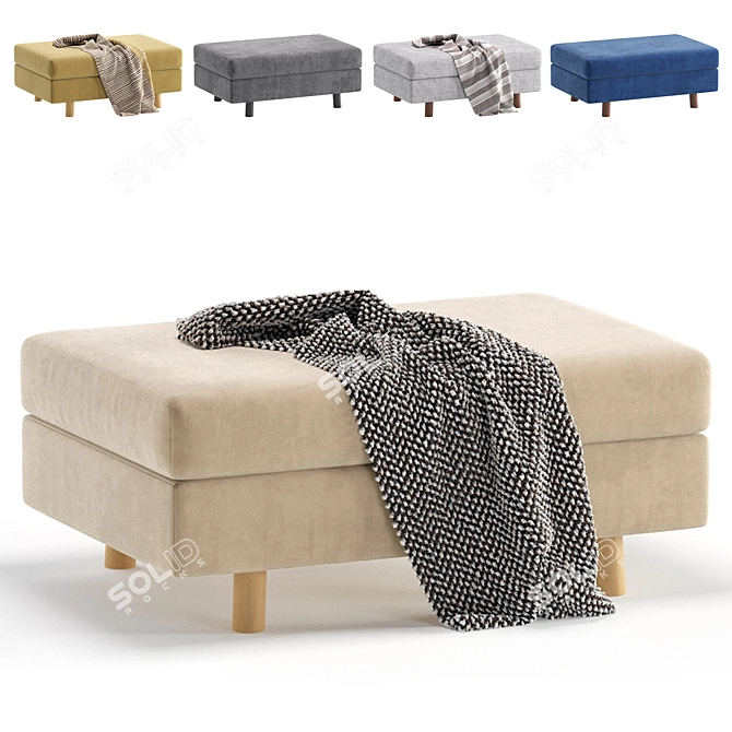 Elegant Velvet Beige Pouf Ottoman 3D model image 1