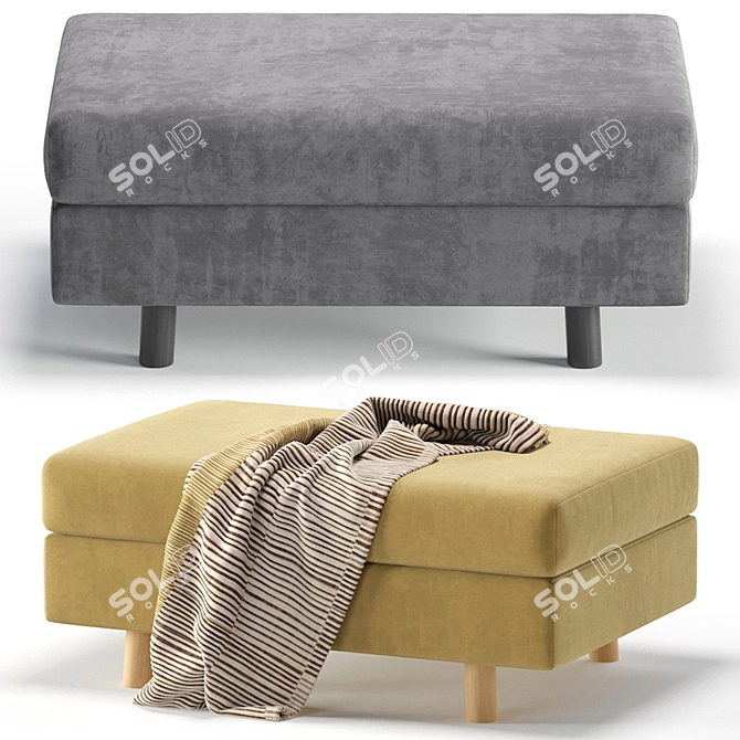 Elegant Velvet Beige Pouf Ottoman 3D model image 5