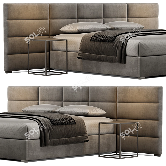 Elegant Fabric Extended Bed 3D model image 2