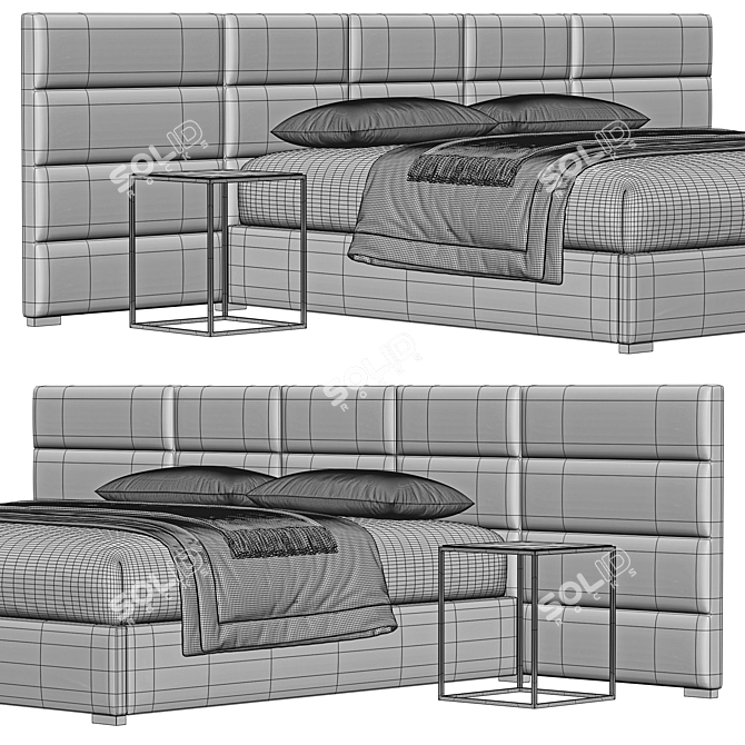 Elegant Fabric Extended Bed 3D model image 4