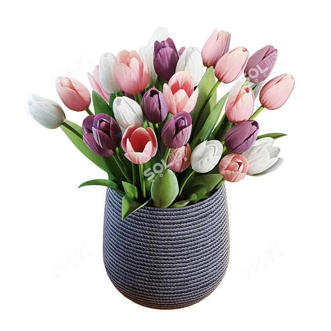 Elegant Tulips Bouquet 3D Model 3D model image 2