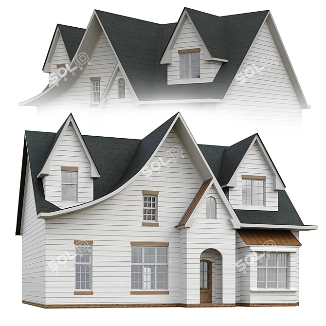 Classic American Style Two-Storey House 3D model image 1