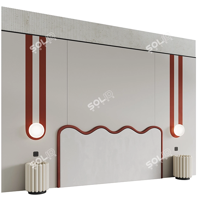 Title: Wavey Bed Headboard Set 3D model image 4