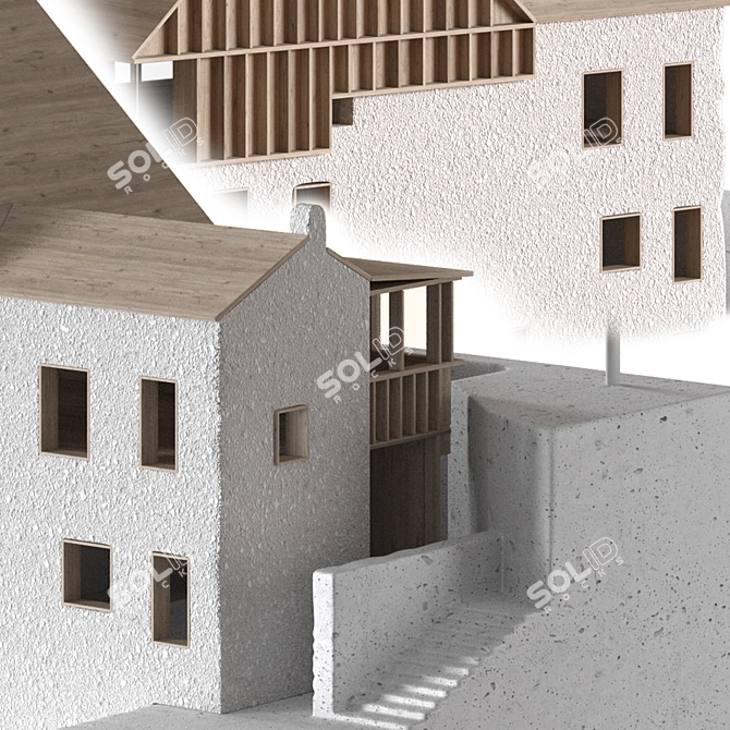 Concrete and Wood Landscape Decor 3D model image 5