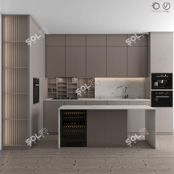 Modern Kitchen Set With Appliances 3D model image 1