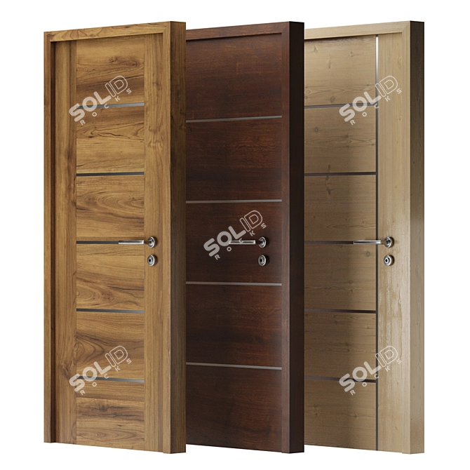 Wooden Door Set with Metal Handle 3D model image 1