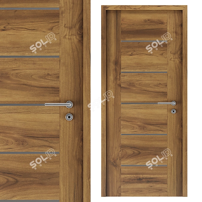 Wooden Door Set with Metal Handle 3D model image 2