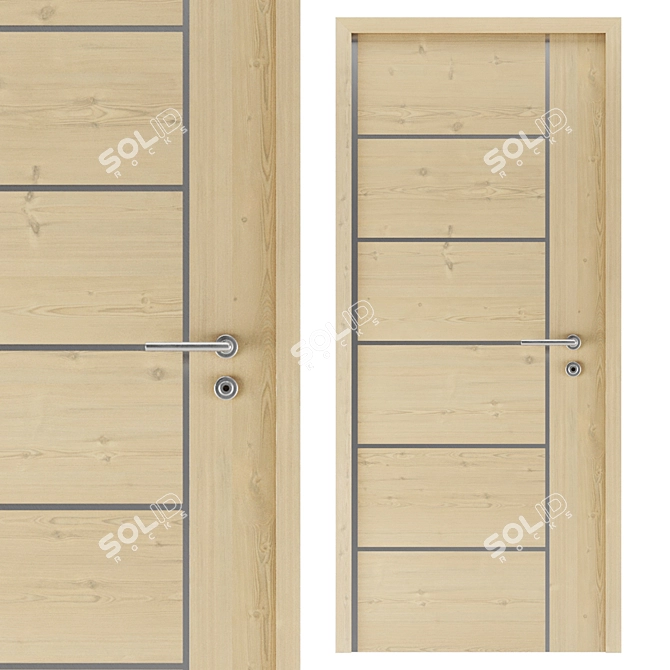 Wooden Door Set with Metal Handle 3D model image 3