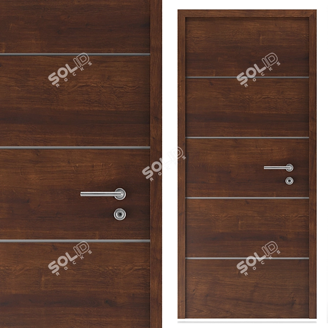 Wooden Door Set with Metal Handle 3D model image 4