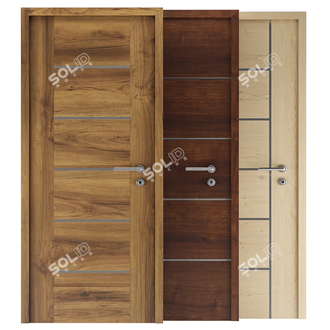 Wooden Door Set with Metal Handle 3D model image 5