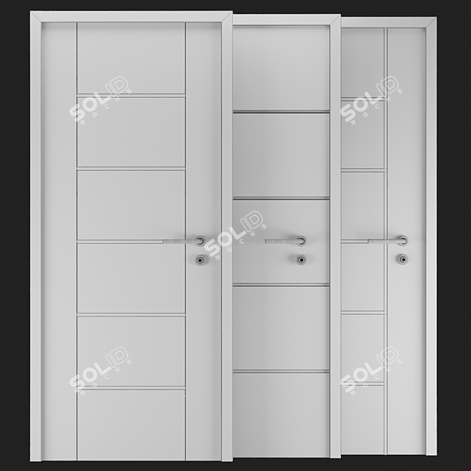 Wooden Door Set with Metal Handle 3D model image 6