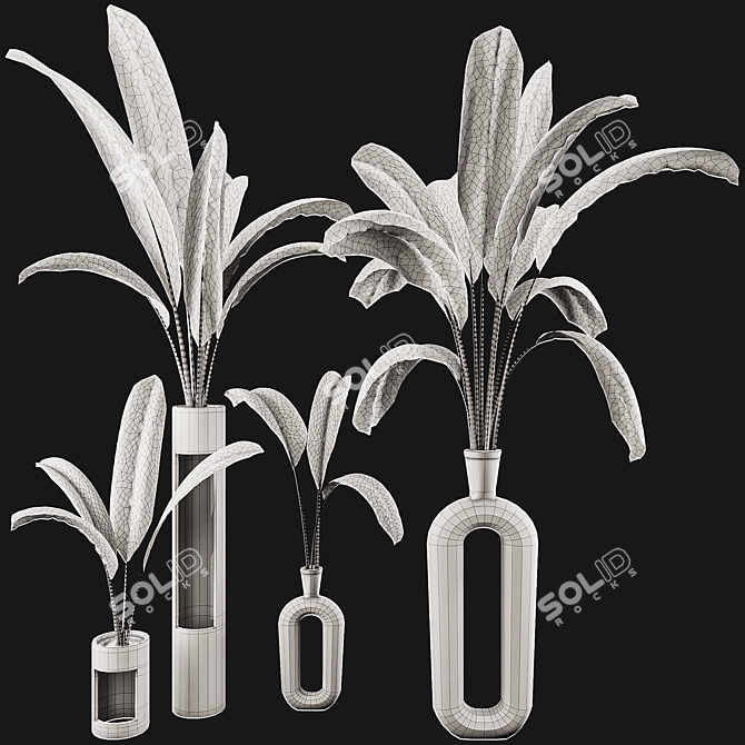 Banana Leaf Plant Vase Set 3D model image 7