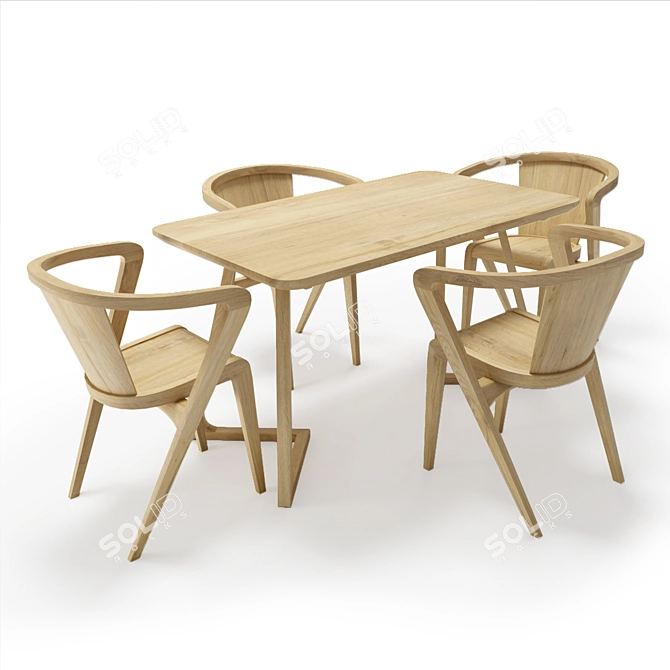 Scandinavian Wooden Dining Chair & Table 3D model image 4