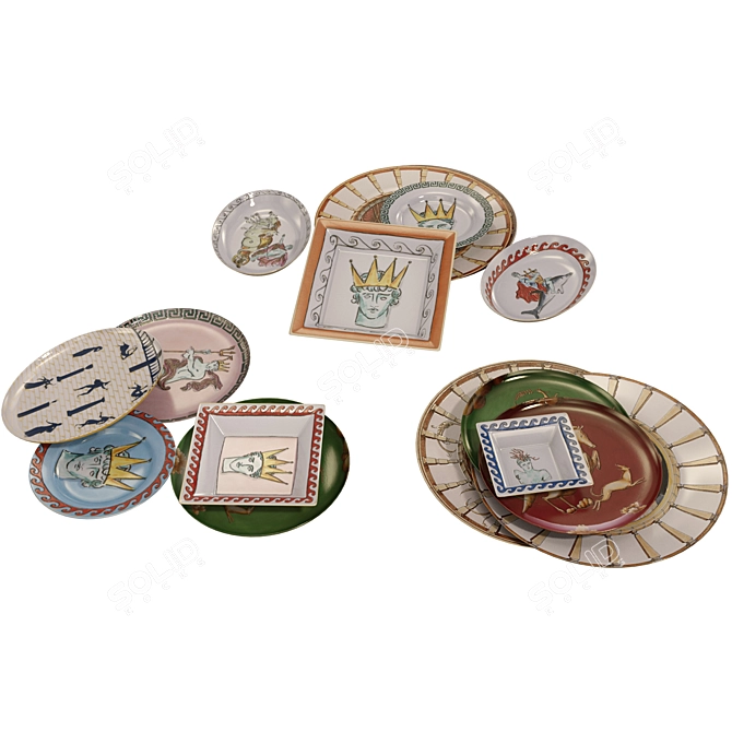 Ethnic Design Plates Set 3D model image 3