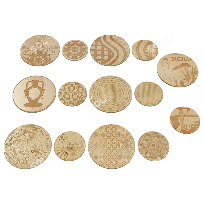 Ethnic Wooden Plate Collection 3D model image 2