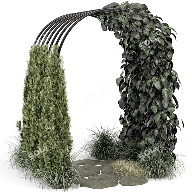 Outdoor Hanging Plants Pergola Set 3D model image 1