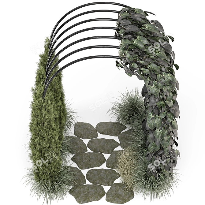 Outdoor Hanging Plants Pergola Set 3D model image 3