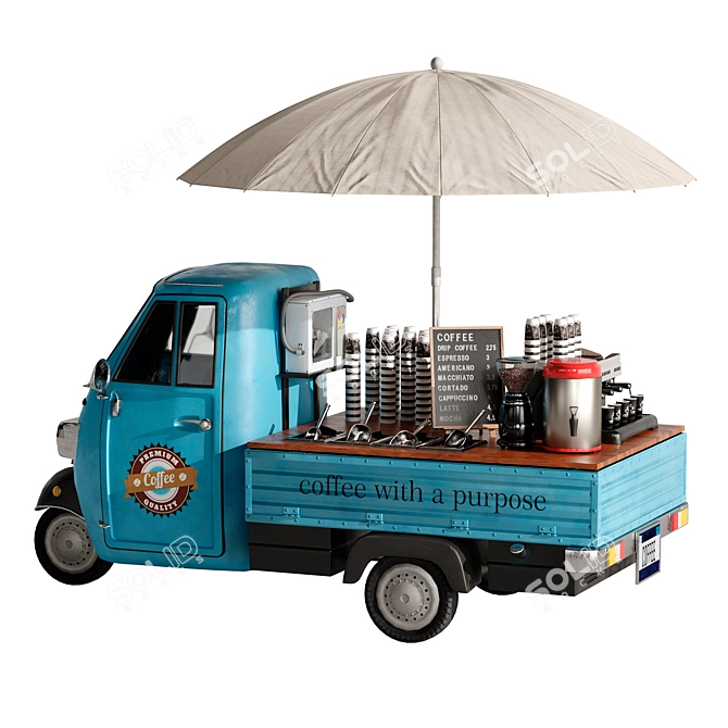 Food Truck Coffee Blue Set 3D model image 3