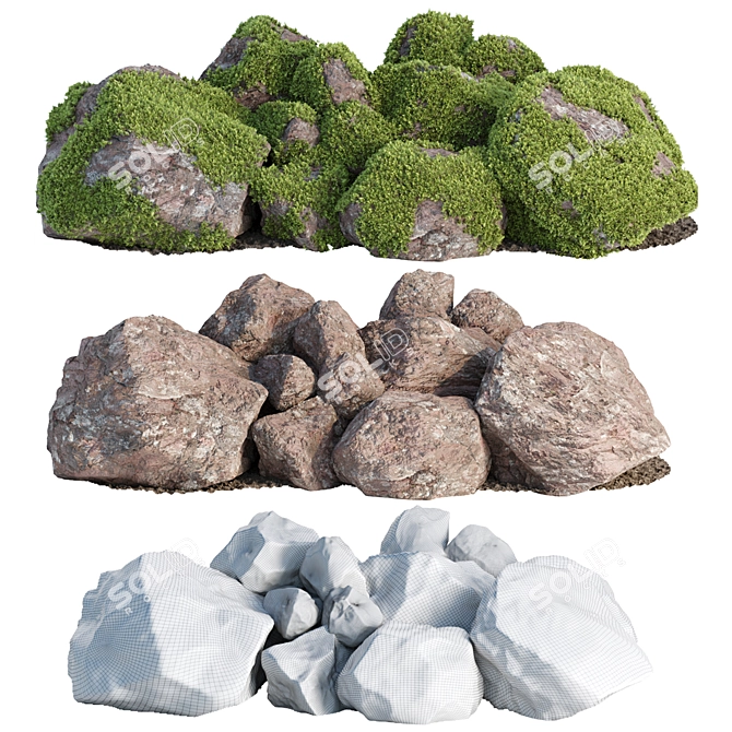 Mossy Rock Scatter Collection 3D 3D model image 5