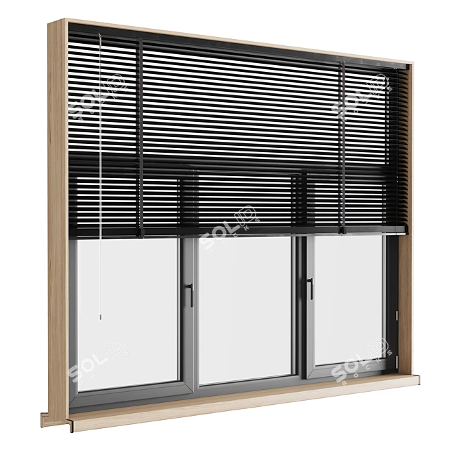 Modern Metal Blinds Wooden Windows 3D model image 2