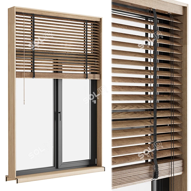 Modern Metal Blinds Wooden Windows 3D model image 3