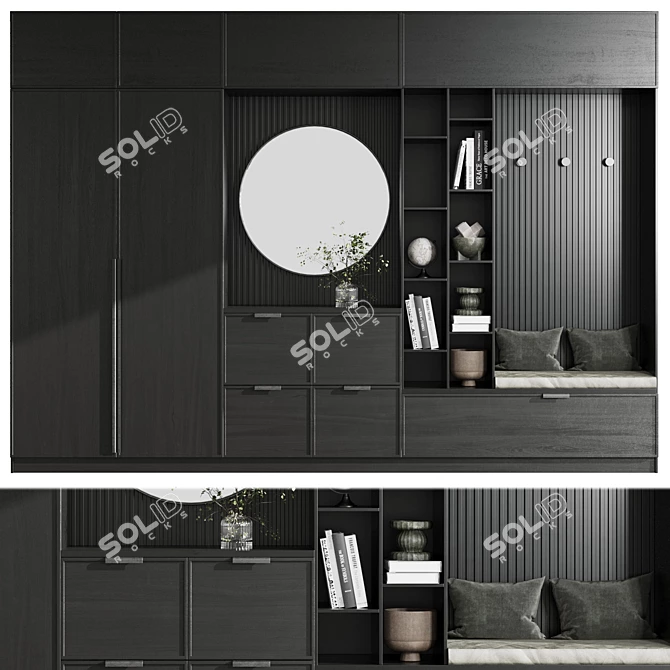 Black Wooden Hallway Furniture Set 3D model image 1