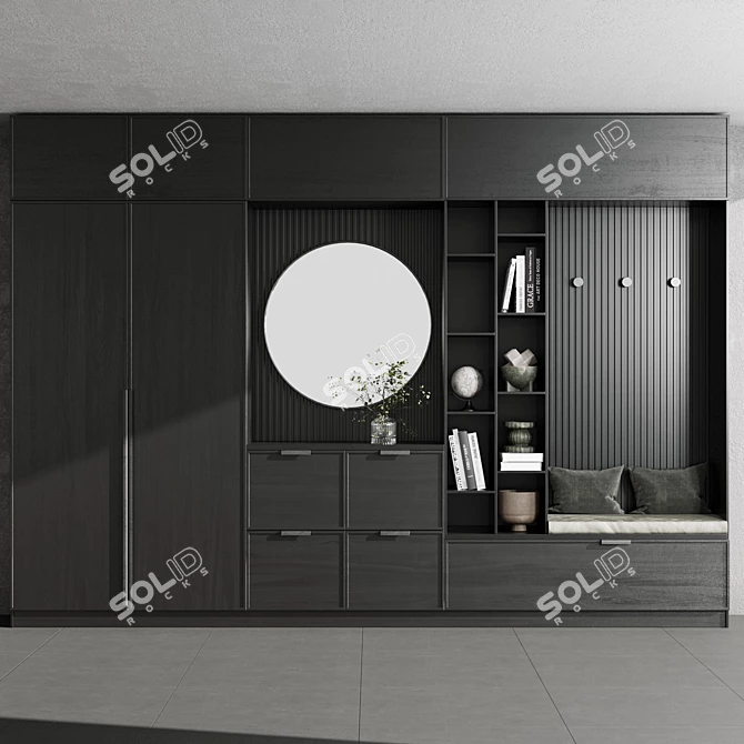 Black Wooden Hallway Furniture Set 3D model image 2